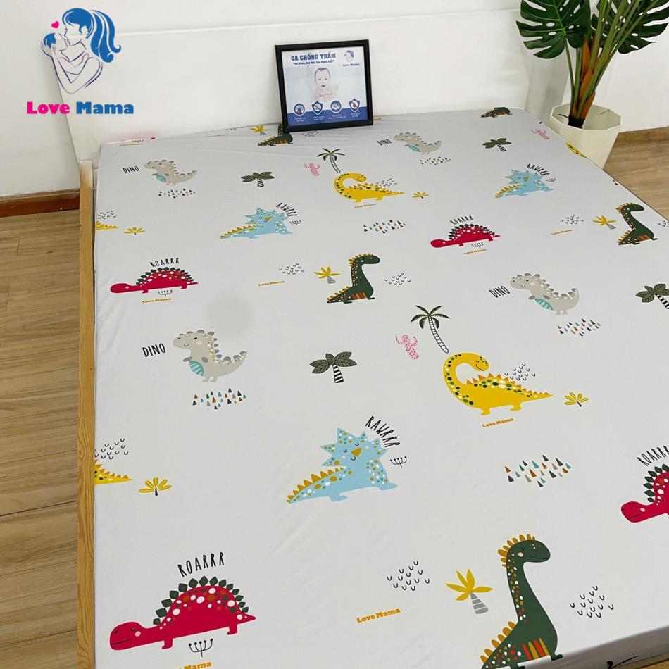 Ga chống thấm cotton cao cấp họa tiết khủng long Ga chống thấm cotton cao cấp họa tiết khủng long