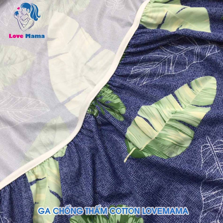 Ga chống thấm màu xanh hình lá cây bản to vải cotton ga 1m6