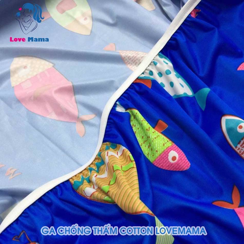 Ga chống thấm màu xanh vân hình cá vải cotton ga 1m6 cao cấp