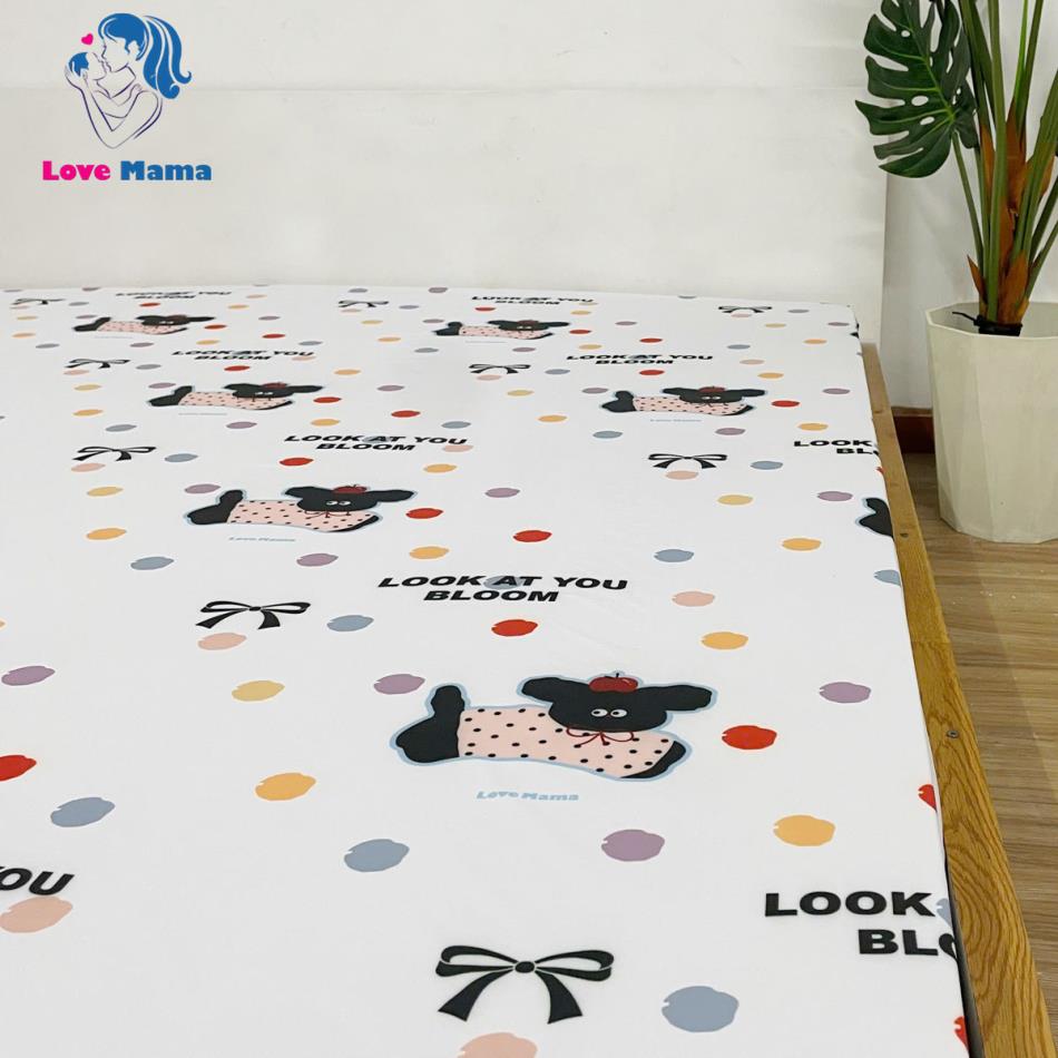 Ga giường chống thấm thun Cotton họa tiết cún cho bé Ga giường chống thấm thun Cotton họa tiết cún cho bé