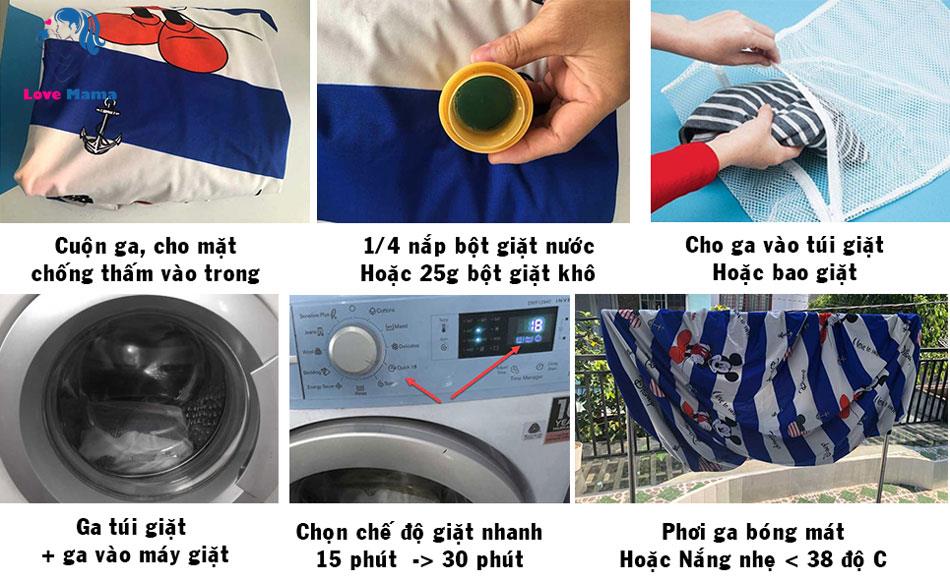 6 bước giặt ga chống thấm bằng máy giặt
